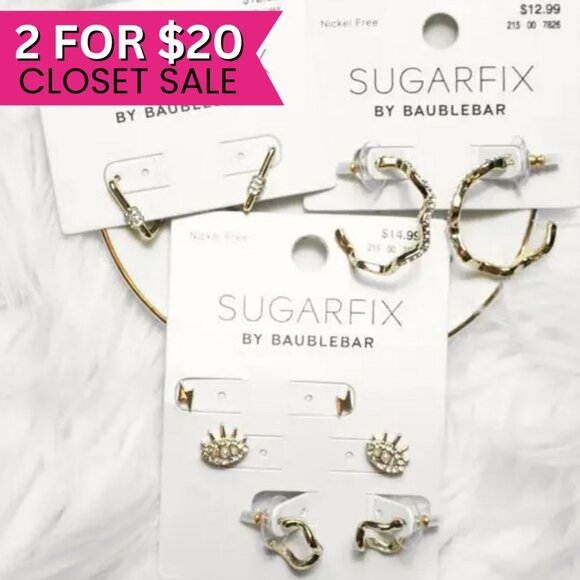 Baublebar Earrings Set 5 Pairs of Gold Hoops Huggies Evil Eye Multi Piercing Set - Picture 1 of 9